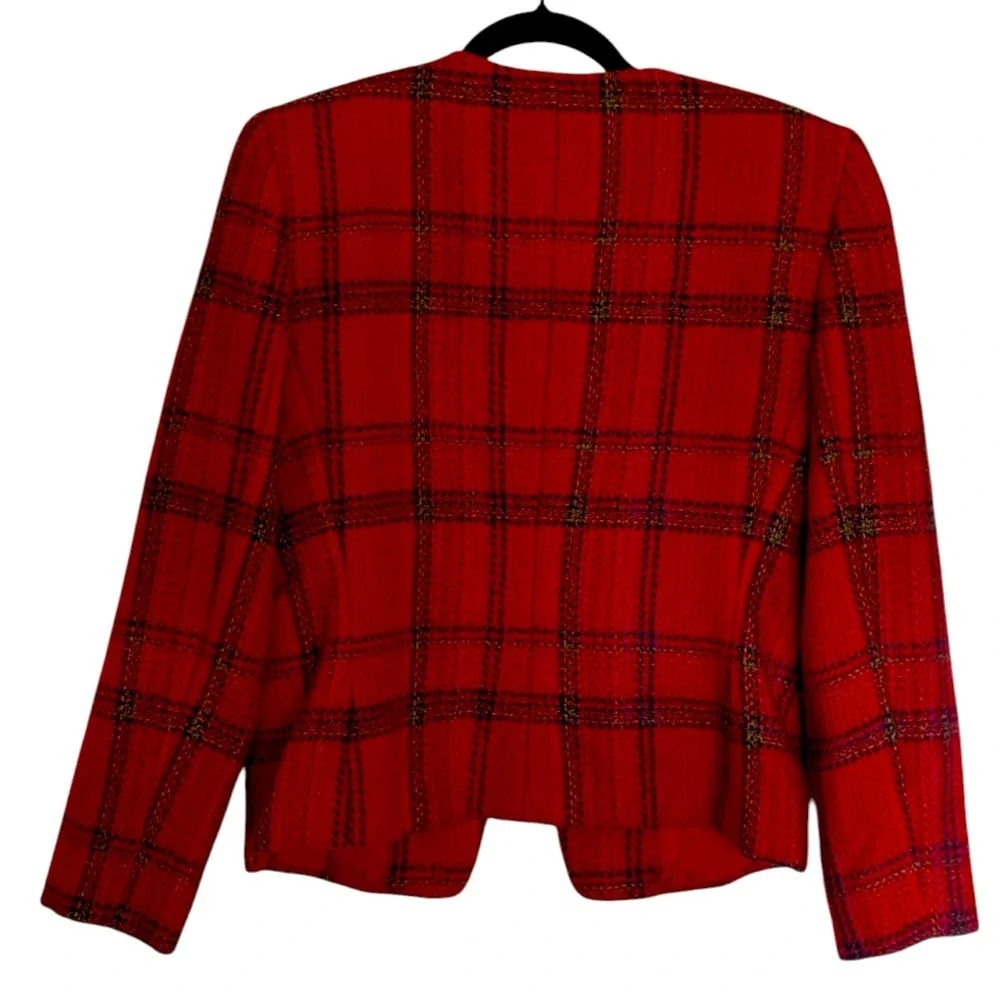 Ellen Tracy Vintage Wool Blend Jacket Red Plaid Chained Link  Retro Buttons, 8 - Picture 5 of 10